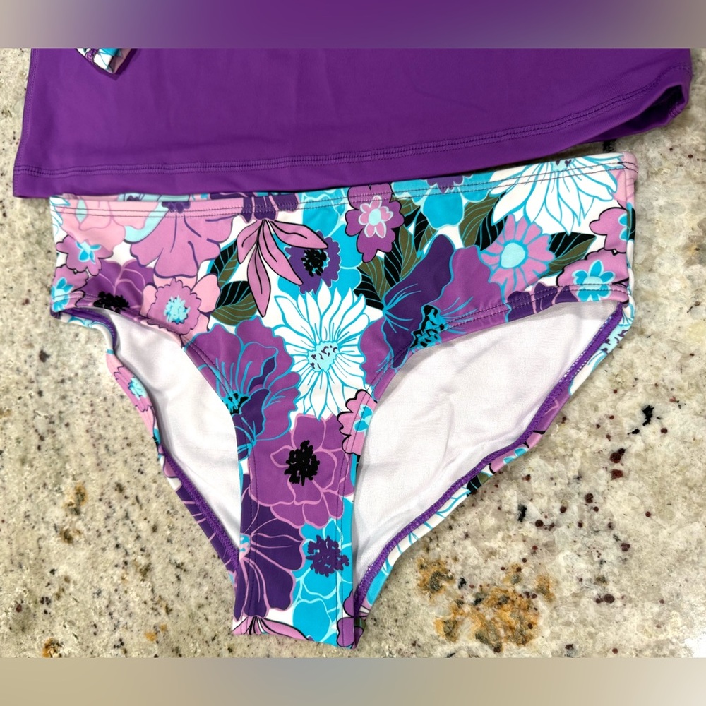 Kanu Surf Kids Floral Rashguard Set - Purple and Blue - Picture 5 of 11